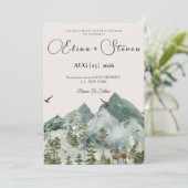 Green Rustic Mountain Forest waterverf bruiloft Kaart (Staand voorkant)