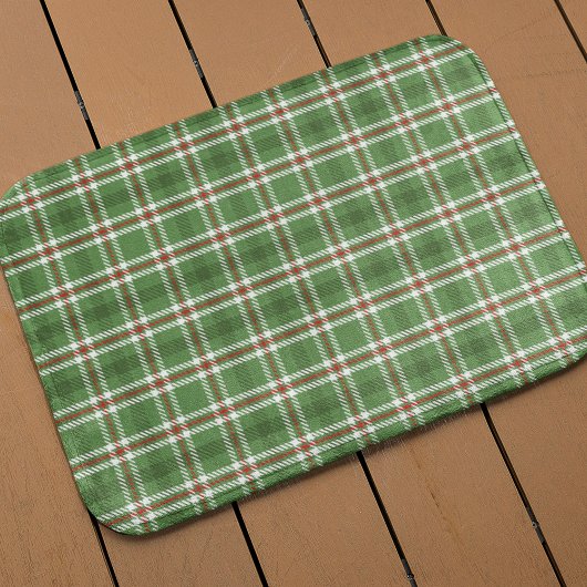 Green Rustic Plaid Pattern Holiday Badmat