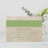 Green Rustic Quatrefoil Wedding Invite Kaart (Staand voorkant)