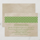 Green Rustic Quatrefoil Wedding Invite Kaart (Voorkant / Achterkant)