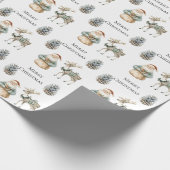 Green Rustic Santa Christmas Pinecone Deer Cadeaupapier (Hoek)