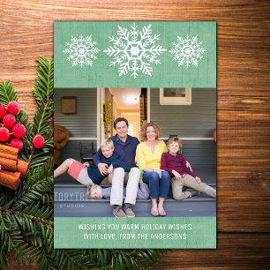 Green Rustic Snowflake Holiday Foto Feestdagenkaart