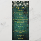 Green Rustic String Lights Schuur Hout Wedding Men Menu (Voorkant)