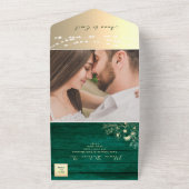 Green Rustic String Lights Wedding All In One Uitnodiging (Buitenkant)