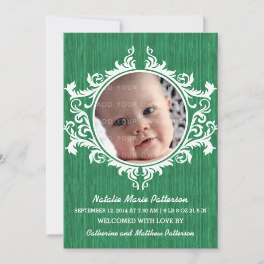 Green Rustic Swirls Baby Aankondiging (Voorkant)
