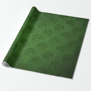 Green Rustic Vintage Dragon Print Cadeaupapier
