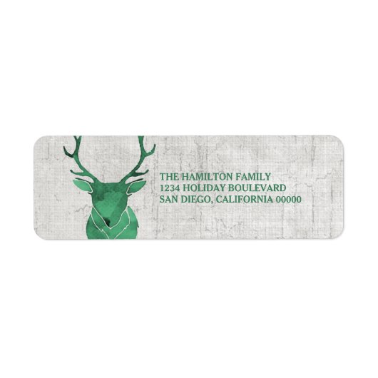 Green Rustic Waterverf Deer Holiday Etiket (Voorkant)