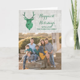 Green Rustic Waterverf Deer Holiday Foto Feestdagen Kaart