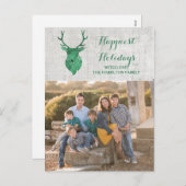 Green Rustic Waterverf Deer Holiday Foto Feestdagenkaart (Voorkant / Achterkant)