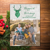 Green Rustic Waterverf Deer Holiday Foto Flat Feestdagenkaart