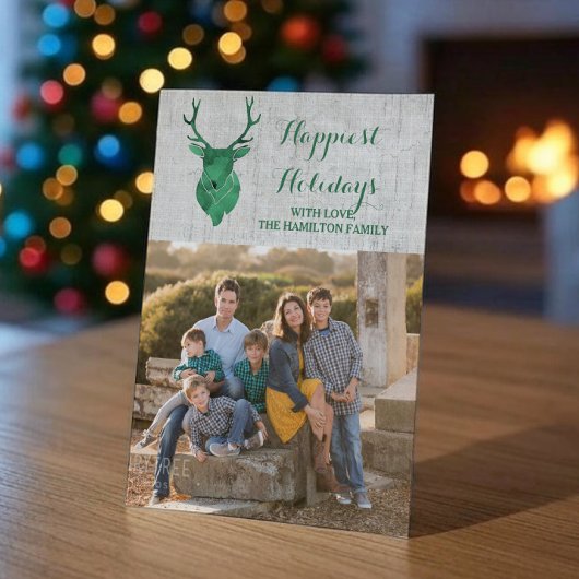 Green Rustic Waterverf Deer Holiday Foto Flat Feestdagenkaart