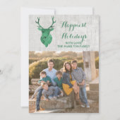 Green Rustic Waterverf Deer Holiday Foto Flat Feestdagenkaart (Voorkant)