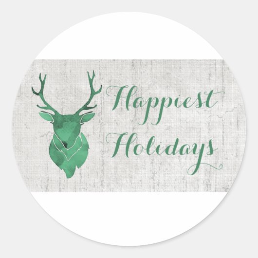 Green Rustic Waterverf Deer Holiday Ronde Sticker (Voorkant)