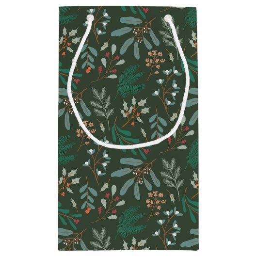 Green Rustic Winter Botanical Klein Cadeauzakje (Achterkant)