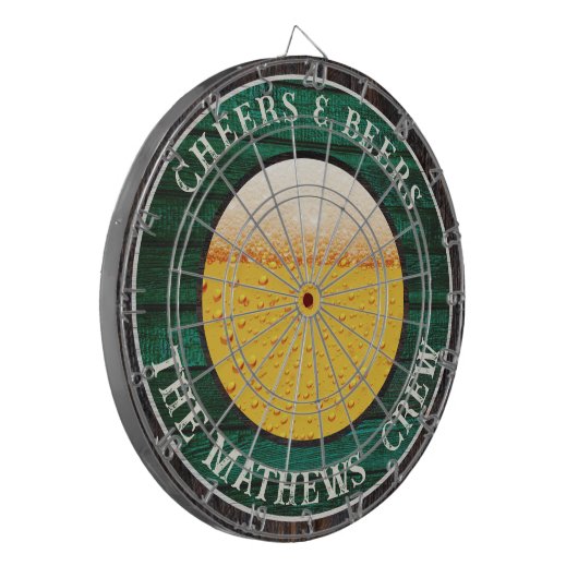 Green Rustic Wood Cheers in Beers Drink Dart Boa Dartbord (Voorkant Links)