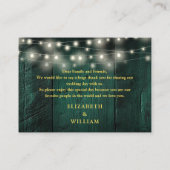 Green Rustic Wood String Lights Wedding Dank u Plaatskaartje (Achterkant)
