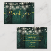 Green Rustic Wood String Lights Wedding Dank u Plaatskaartje (Voorkant / Achterkant)