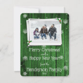 Green Rustic Wooden Flat Holiday Fotokaart Feestdagenkaart (Voorkant)