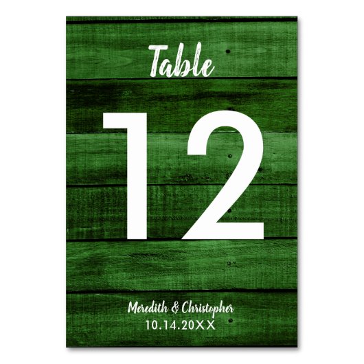 Green Rustic Woodgrain Wedding Table Number Kaart (Achterkant)