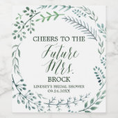 Green Rustic Wreath Future Mrs Vrijgezellenfeest Wijn Etiket (Enkel label)