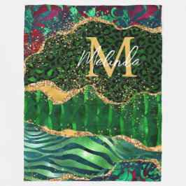 Green Safari Animal Print Agate Fleece Deken