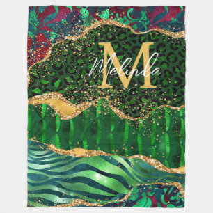 Green Safari Animal Print Agate Fleece Deken
