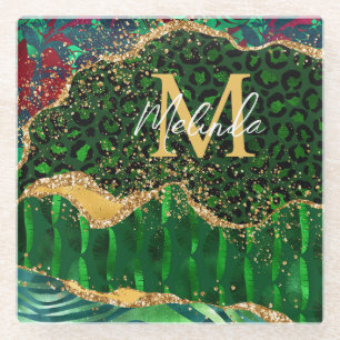 Green Safari Animal Print Agate Glazen Onderzetter