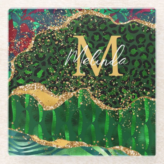 Green Safari Animal Print Agate Glazen Onderzetter (Voorkant)