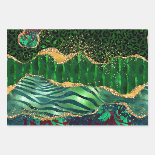 Green Safari Animal Print Agate Inpakpapier Vel (Voorkant 3)