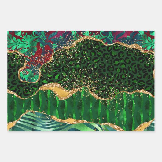 Green Safari Animal Print Agate Inpakpapier Vel (Voorkant)