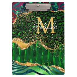 Green Safari Animal Print Agate Klembord