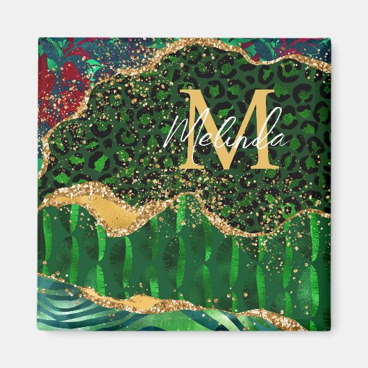 Green Safari Animal Print Agate Magneet (Voorkant)