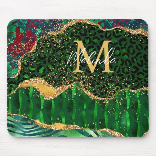 Green Safari Animal Print Agate Muismat (Voorkant)