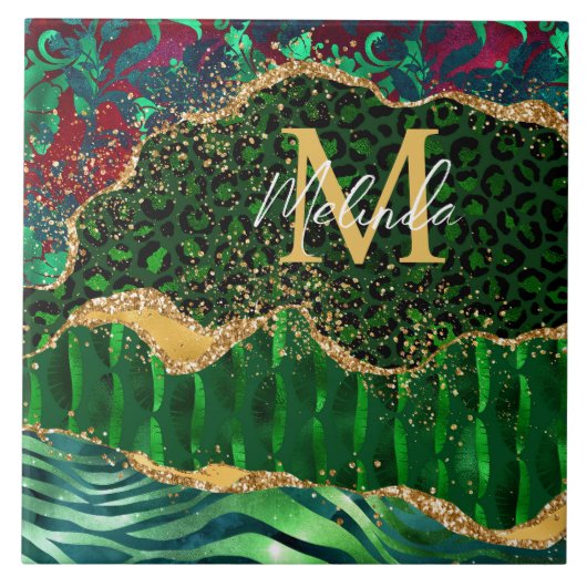 Green Safari Animal Print Agate Tegeltje (Voorkant)