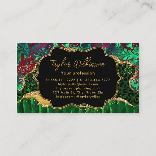 Green Safari Animal Print Agate Visitekaartje (Achterkant)