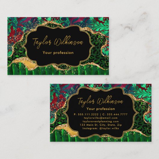 Green Safari Animal Print Agate Visitekaartje (Voorkant / Achterkant)