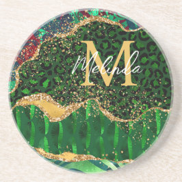 Green Safari Animal Print Agate Zandsteen Onderzetter