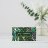 Green Safari Animal Print Gold Glitter Agate Visitekaartje (Staand voorkant)