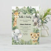 Green Safari Baby shower Invitation – Oerwoud Anim Kaart (Staand voorkant)