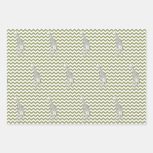 Green Safari Chevron met Pop Art Giraffe Inpakpapier Vel (Voorkant)