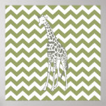 Green Safari Chevron met Pop Art Giraffe Poster<br><div class="desc">Mod Chevron patroon in het Safari Moods kleurenpalet van Emporio Moffa,  met pop-art giraffe aan één zijde.</div>