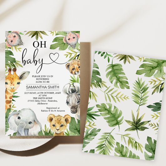 Green Safari Dieren Baby shower Kaart