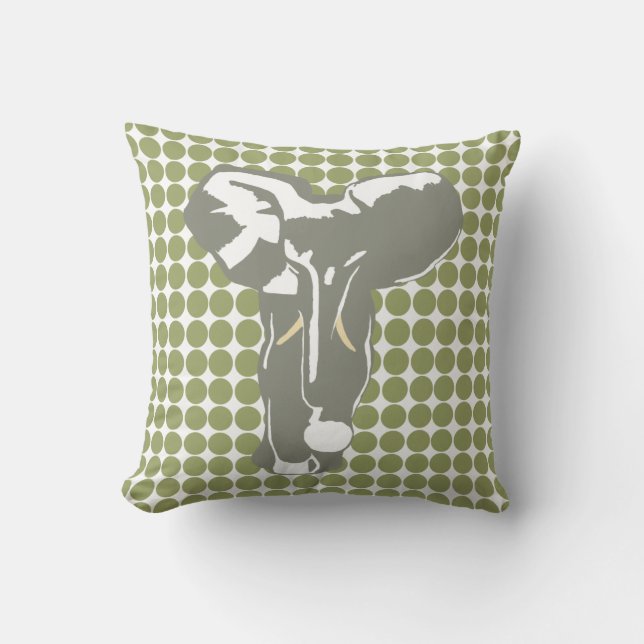 Green Safari Dot met Pop Art Elephant Kussen (Voorkant)