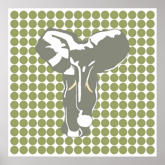 Green Safari Dot with Pop Art Elephant Poster (Voorkant)
