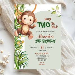 Green Safari Monkey Born Two Be Wild 2nd Birthday Kaart