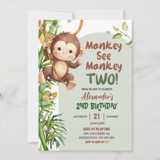 Green Safari Monkey See Monkey Two 2nd Birthday Kaart (Voorkant)