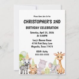 Green Safari Oerwoud Animal Birthday Invitation Kaart