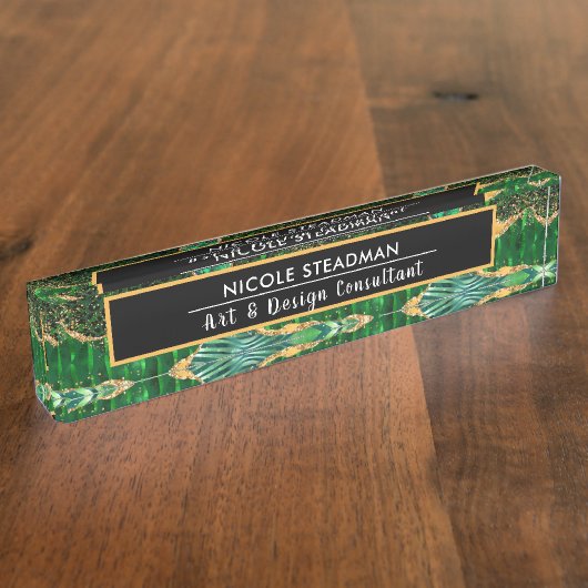 Green Safari Oerwoud Animal Print Agate Naambordje (Zijkant)