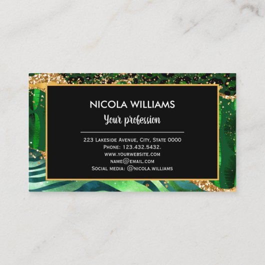 Green Safari Oerwoud Animal Print Agate Visitekaartje (Achterkant)