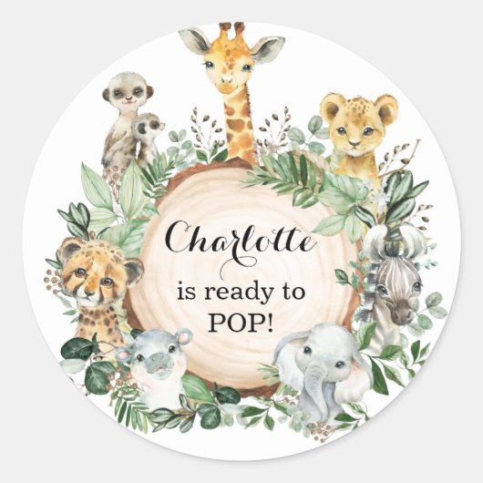 Green Safari Oerwoud Wilde Dieren Baby shower Ronde Sticker (Voorkant)